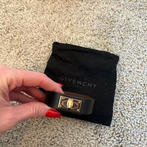 Like NEW Givenchy Shark Tooth Black and Gold Leather Bracelet